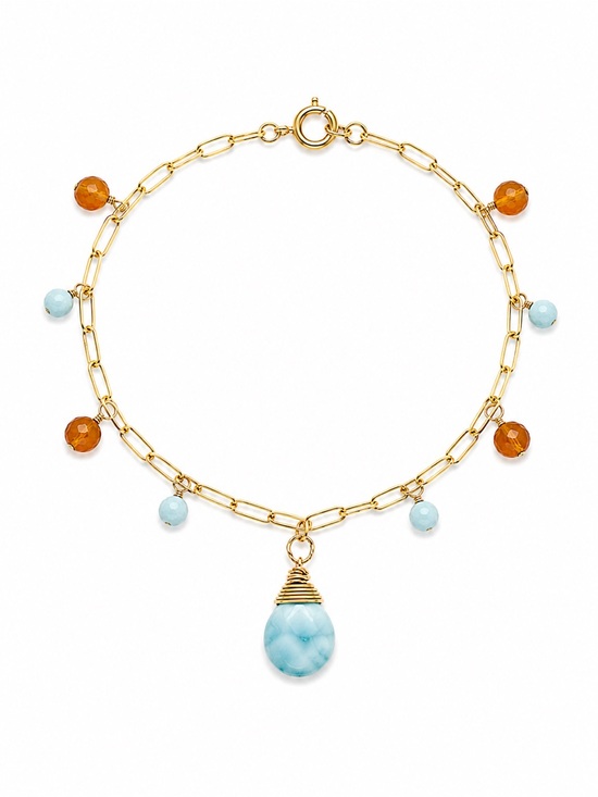 Venus and Vulcan Jewelry - BB20 Gold Filled Larimar & Carnelian Bracelet